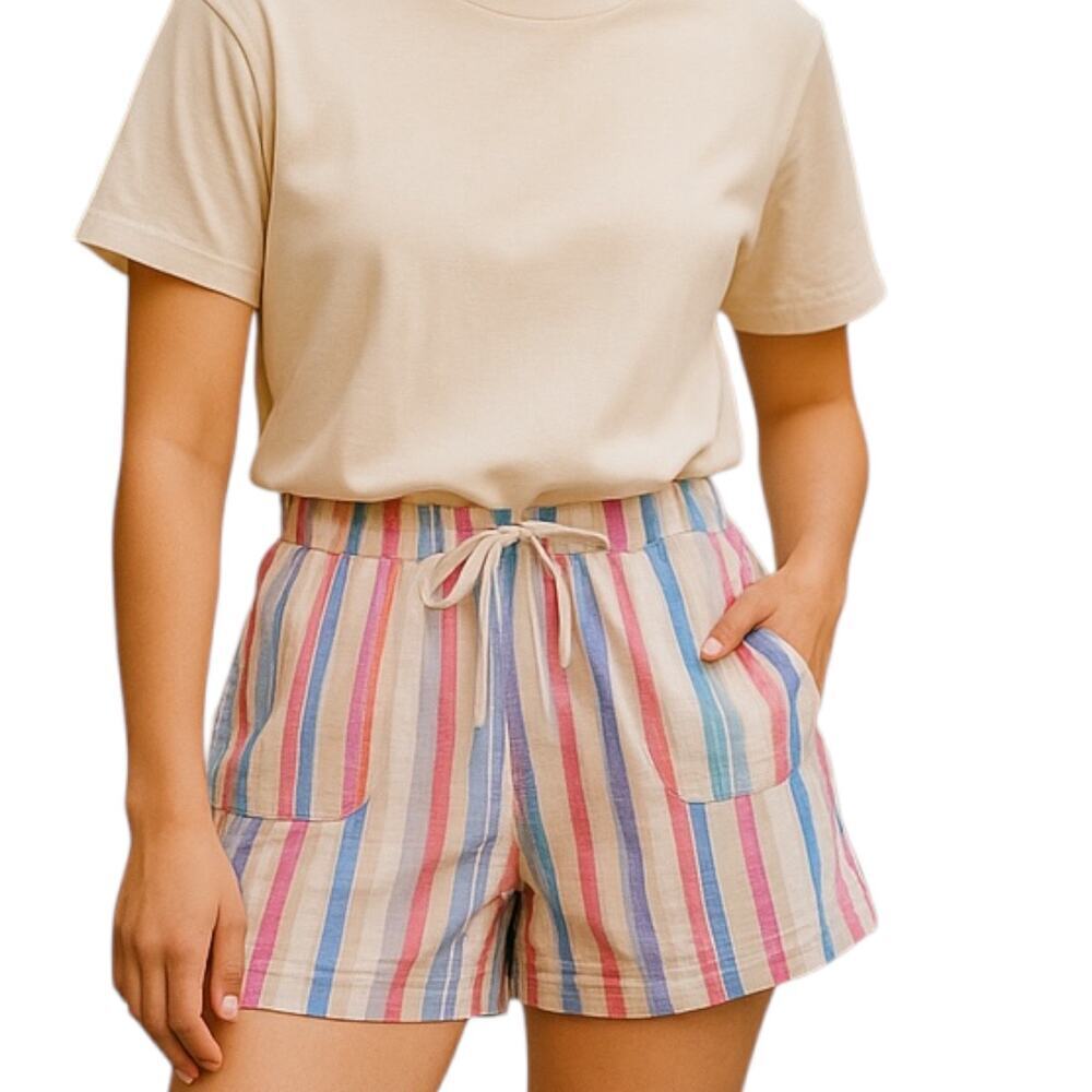 Torrid Sz 00 Linen Rayon Pink Blue White Striped Linen Shorts 5" | GUC